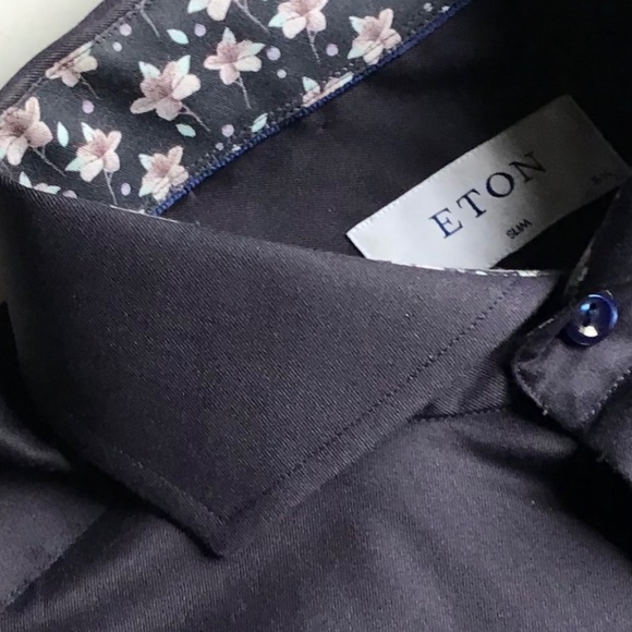 ETON Slim solid black dress cotton shirt Sz 15 3/4 ~40 made in Romania  🇷🇴 - Picture 5 of 11